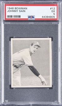 1948 Bowman #12 Johnny Sain Rookie Card - PSA EX 5
